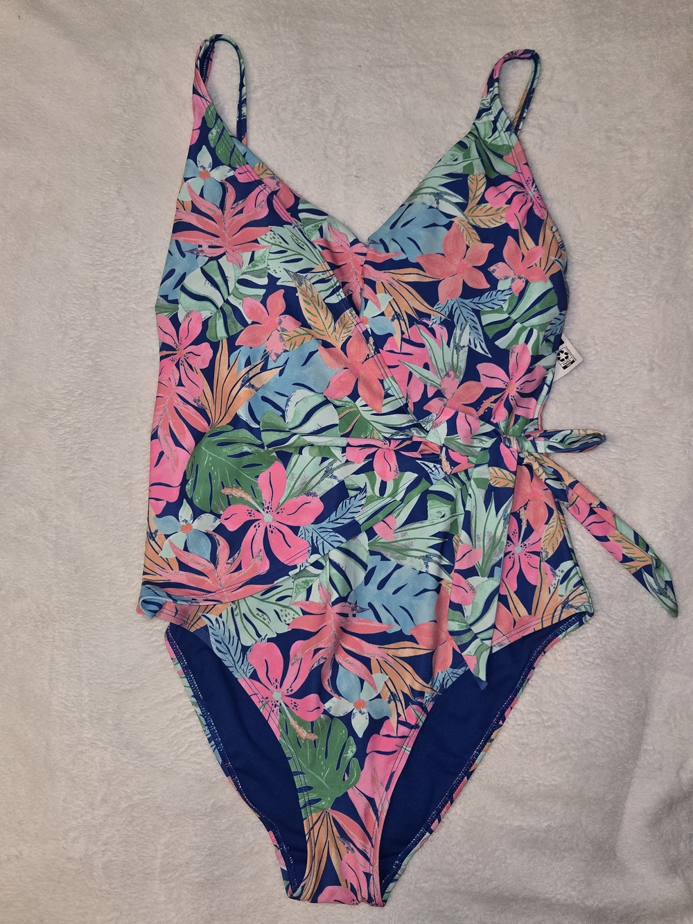 Women's One-Piece Swimsuit, Tropical Floral Print, Size Large